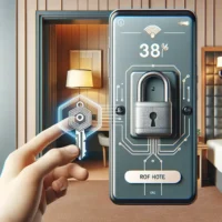 "Imagen de un smartphone mostrando una interfaz de llaves digitales en wallet móvil, ilustrando cómo los hoteles integran tecnología de acceso offline para mejorar la experiencia del cliente."